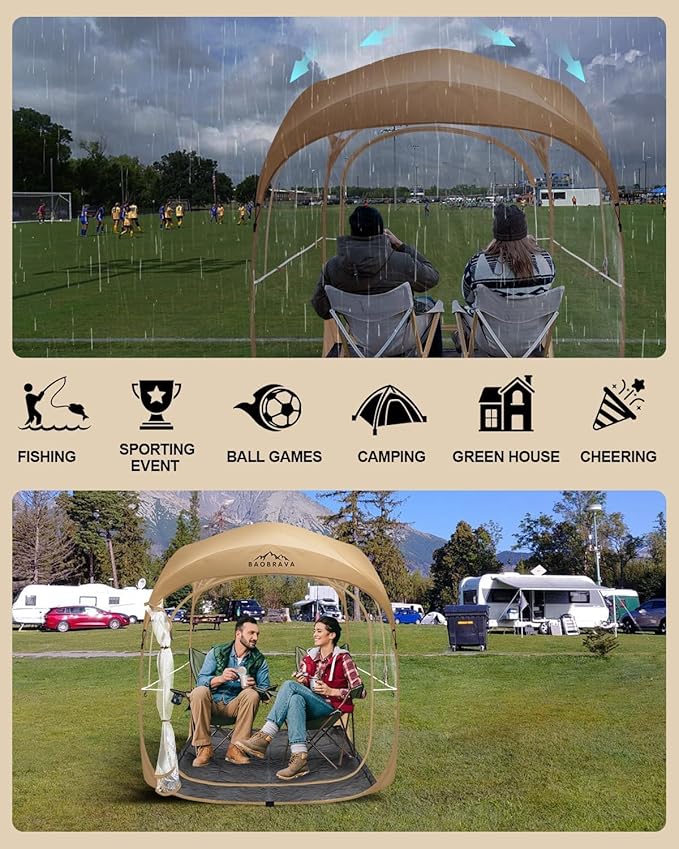 Pop Up Sports Tent - Thick PVC Scratch-Resistant Bubble Clear Tent Instant Weather Proof Pod with Extra Top Cover for Soccer Football Games Outdoor Events 1-2 Person