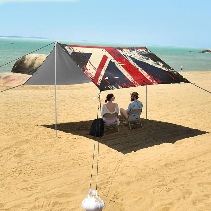 ALAZA British Flag Retro Beach Tent Sun Shelter UPF50+ Protection Beach Shade Canopy w/ 4 Sandbags for Outdoor Camping Fishing Backyard Fun Picnic 10x9 ft