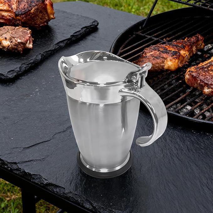 Sauce Dispenser 750ml - Gravy Syrup Container with Lid Anti-Drip Spout Wide Mouth Stainless Steel Food Storage | Buffet Table Kitchen Restaurant Party Family Gatherings