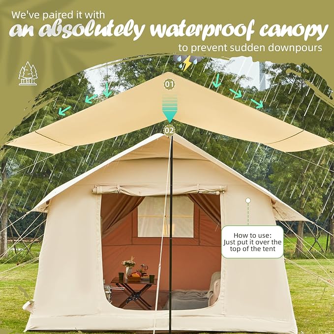 EROMMY 4/6/8/12 Person Inflatable Tent with Skylight 4 Season Blow Up Tents with Hand Pump for Outdoor Camping &amp Hiking Easy Set-up Windproof Sunproof Waterproof