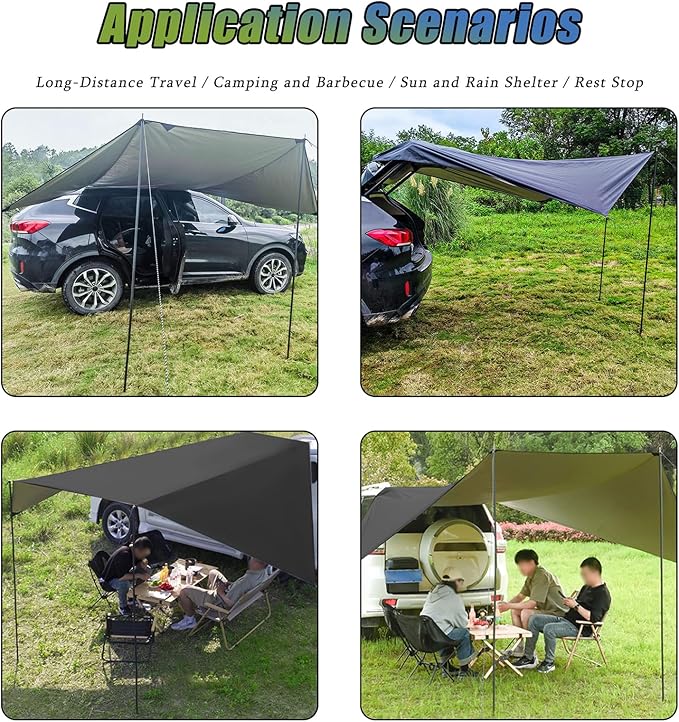 Car Camping Awning for Chrysler Pacifica 2004-2008 2017 2018 2019 2020 2021 2022 2023 2024 2025 Large Car Side and Rear Awning Outdoor Vehicle Sun Shade Shelter for Camping Overlanding