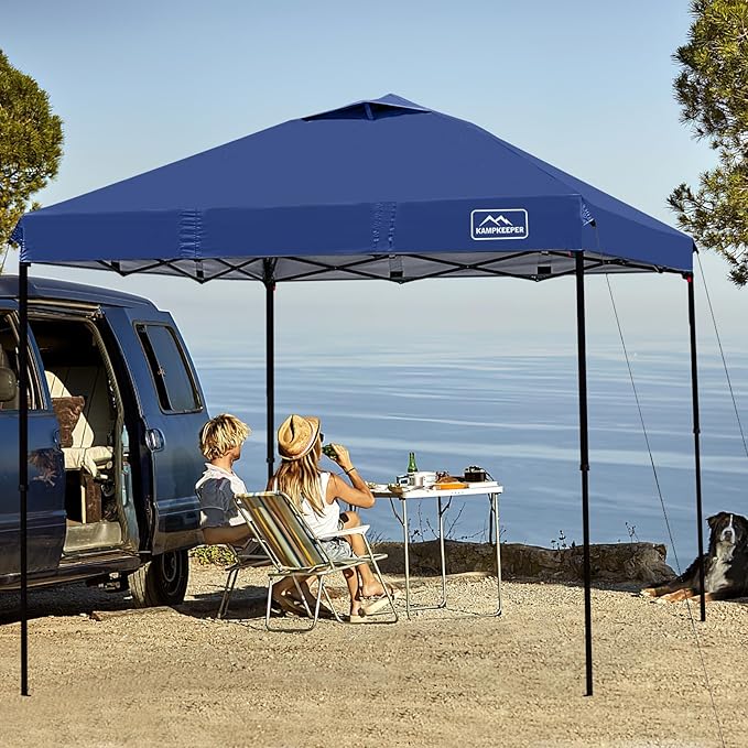 KAMPKEEPER One Person Setup 10x10 Pop up Canopy Tent Instant Portable Canopy One Push Outdoor Canopy with 3 Adjustable Heights Wheeled Carry Bag Bonus 8 Stakes and 4 Ropes(Navy)
