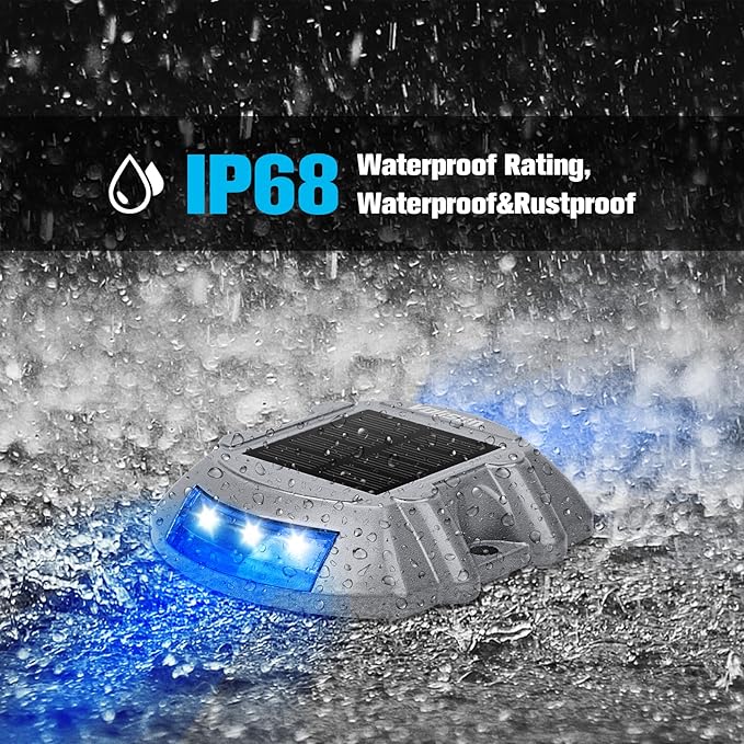 VOLISUN Solar Deck Lights Driveway Dock Lights 12-Pack Led IP68 Waterproof Outdoor Warning Step Lights for Driveway Sidewalk Garden Pathway Yard (Blue Auto On/Off