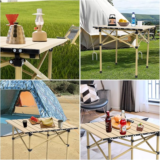 Wind Tour Portable Camping Table Folding Side Table Aluminum Lightweight Table with Carry Bag for Outdoor Cooking Hiking Picnics BBQ Travel (37.4 * 22.4 * 19.7InchesKhaki)