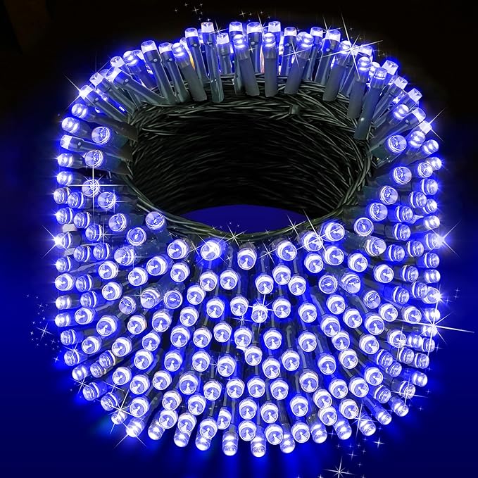 XURISEN Christmas Lights Outdoor 197FT 500 LED Green Wire String Lights 8 Modes with Timer Memory Waterproof Fairy Light Plug in for Xmas Tree Wedding Yard Party Holiday Decorations(Blue)
