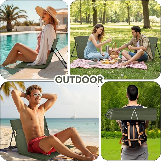 Jetec Foldable Floor Backrest Chair Portable Camping Chair with Storage Bag Light Weight Lazy Seat for Indoor Outdoor Bed Ground Park Lawn Concerts Beach Hiking