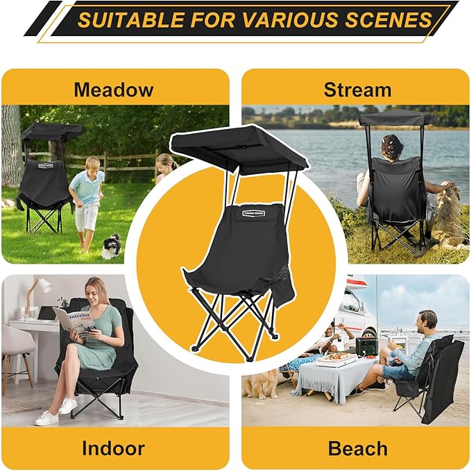 YOUNG WOOD Portable Camping Chair Beach Chair with Shade Canopy Fold Lightweight Oversized for All Easy to Open and Close Without Installation Side Pocket Design for All Outdoor Activities2p