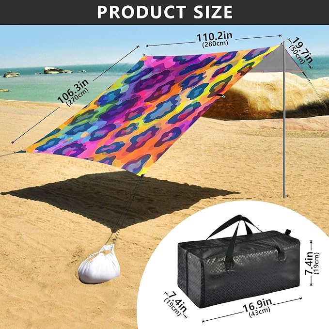 Camping Sun Shelters Colorful Yellow Leopard Beach Canopy 126 * 110.2in