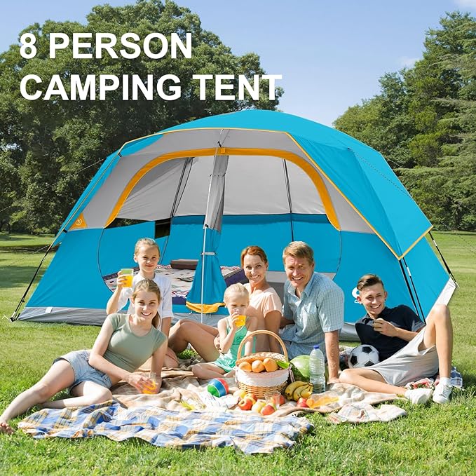 CAMPROS CP Upgraded 6/8 Person Camping Tents Waterproof Windproof Family Tent with Larger Mesh Windows &amp Door Double Layer Easy Set Up All-Season Dome Tent with Top Rainfly &amp Carry Bag