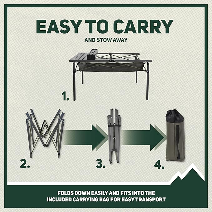 OUTSIDER Folding Camping Table Portable Roll-up Outdoor Lightweight Aluminum Camp Table for Picnic BBQ Backyards Beach Large Storage Mesh Pocket and Carrying Bag Included