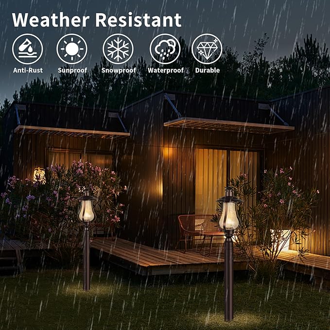 Treekee Outdoor Post Light Fixture Vintage Brown Pole Lantern with Wood Grain Glass Farmhouse Exterior Post Lamp with E26 Socket for Garden Pathway Patio Porch Courtyard Driveway Street