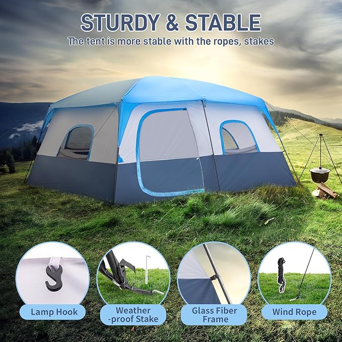 Outvita 8/10 Person Camping Tent Large 2 Room Family Tent with Weatherproof Instant Cabin Shelter with Rainfly &amp Carry Bag for Backpacking Hiking Car Traveling…