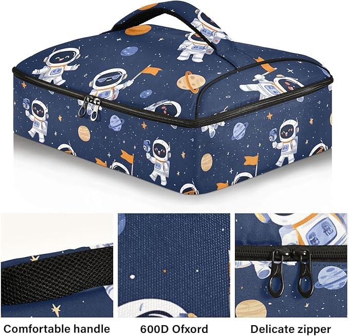 Casserole Carrier Cute Cartoon Pattern AstronautsInsulated Casserole Carrier for Hot or Cold Food Thermal Lunch Tote for Potluck Parties Picnic Beach Fits 9 x 13 Inches Baking Dish