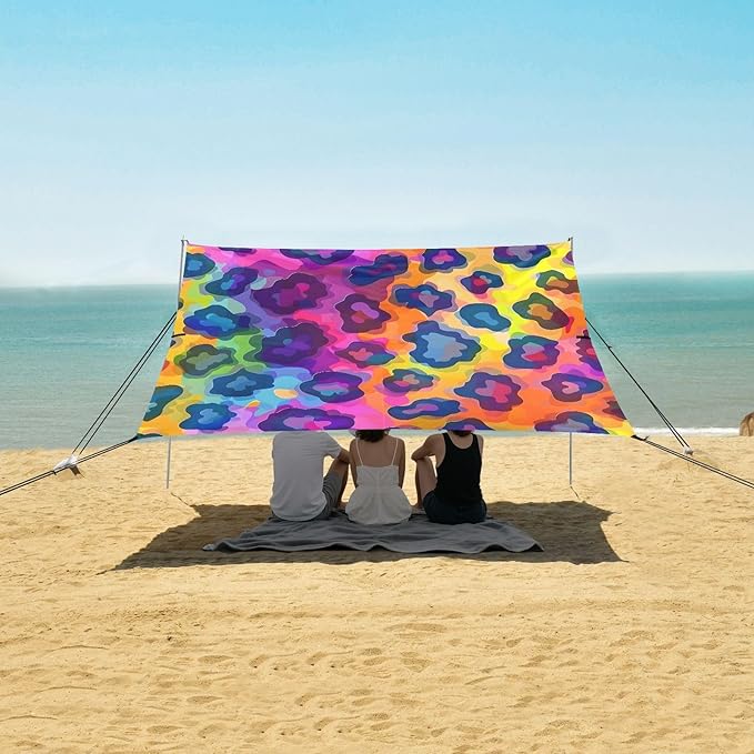 Camping Sun Shelters Colorful Yellow Leopard Beach Canopy 126 * 110.2in