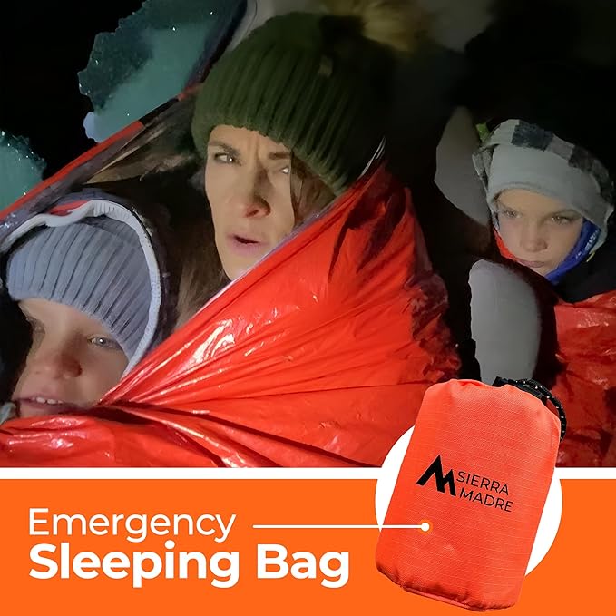 Sierra Madre Emergency Sleeping Bag – Ultralight Waterproof Mylar Thermal Bivy Sack Tent for Hiking Bug-Out Bags Survival Kits