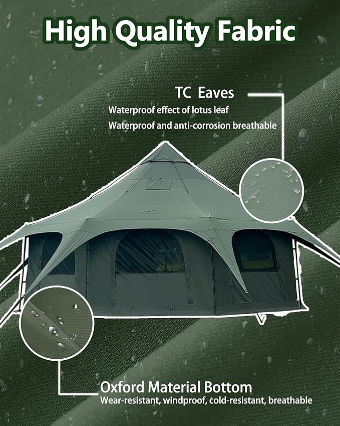 Cotton Canvas Tent Bell - Yurts Breathable and WindproofGlamping for 6/8/10Person Family Camping