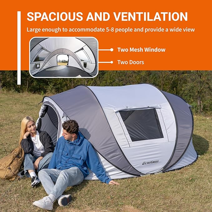 EchoSmile Instant Pop Up Camping Tent 2/4/6 Person Easy Setup Tent Water Resistant Dome Portable with Carry Bag
