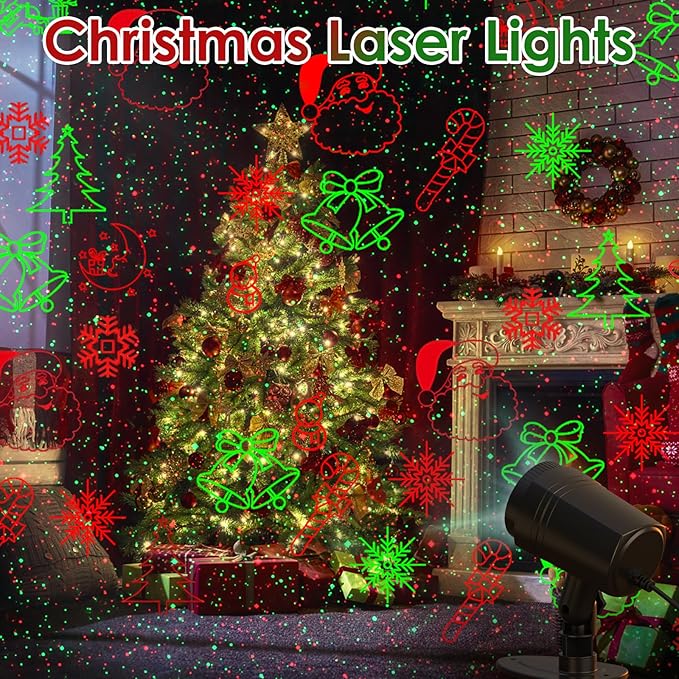 Laser Christmas Projector Lights Outdoor Waterproof with Remote Multiple Classic Christmas Patterns for Garden Outdoor Indoor Home Party Christmas Décor Christmas Gift