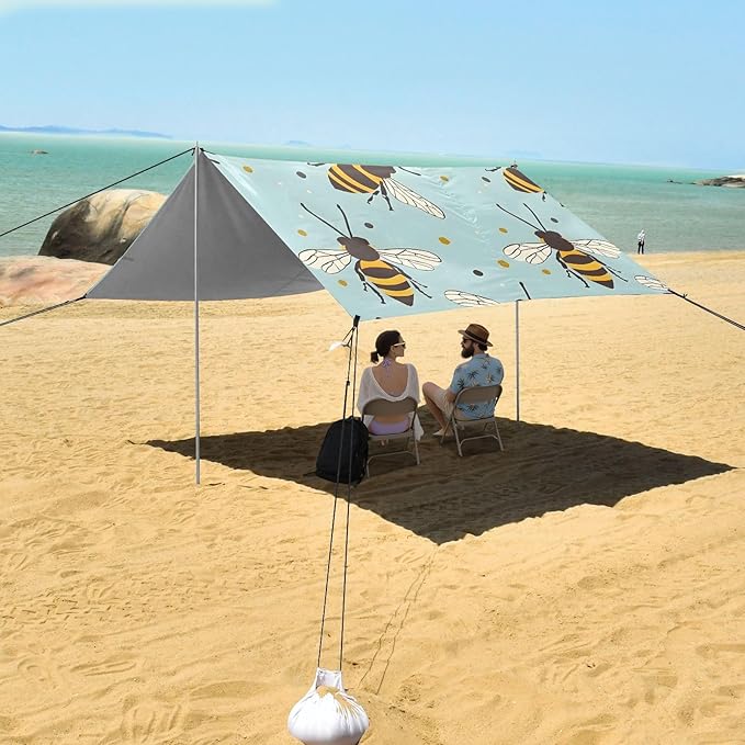 Bees Camping Sun Shelter Beach Tent Portable Beach Sun Shade Outdoor Canopy for Camping Trips Fishing Picnic