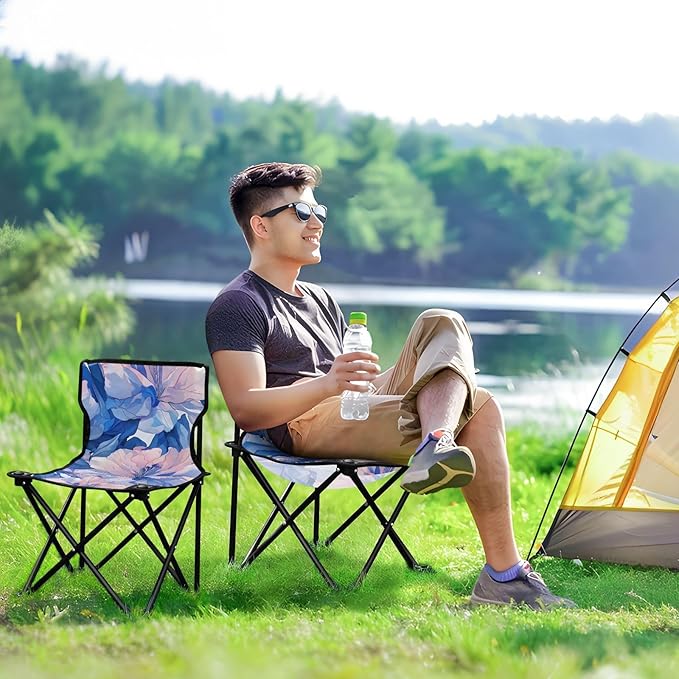 Blue Iris Portable Camping Chairs Folding Chair - Durable Oxford Fabric Lightweight Iron Frame Easy Fold Design - Ideal for Outdoor Activities Camping Fishing and Travel
