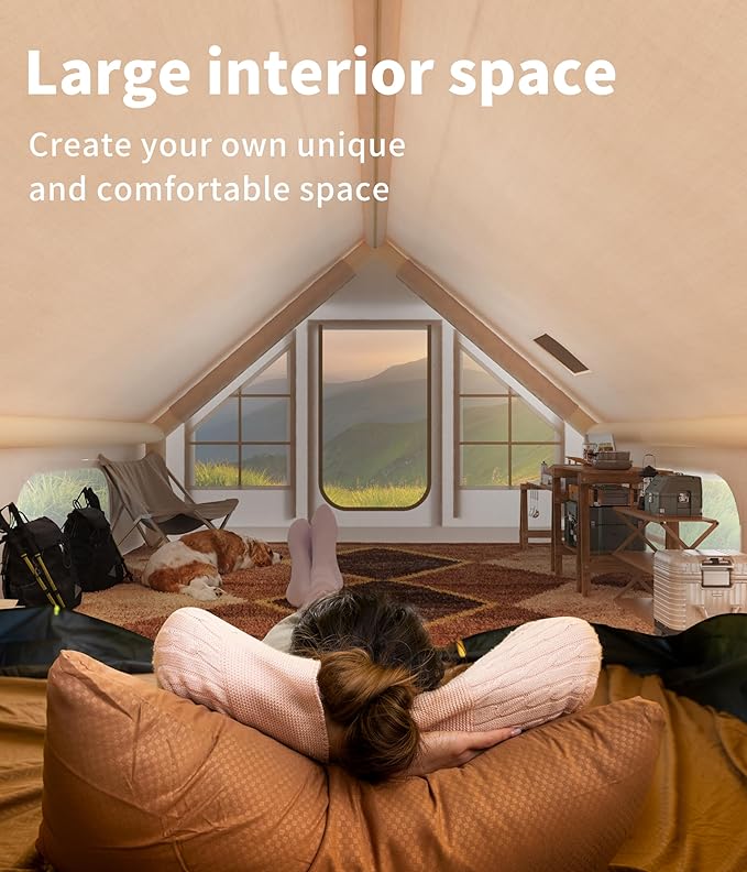 Garveelife 6-8 Person Inflatable Camping Tent Large Inflatable Tent House with Air Pump Quick Assembly Luxury Camping Tent Waterproof Oxford Fabric Suitable for All Seasons.