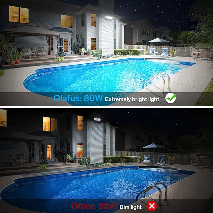 Olafus 80W Flood Lights Outdoor Switch Controlled 8000LM LED Security Lights IP65 Waterproof Outside Floodlights 6500K Exterior Flood Light Fixture Wired for House Yard Porch Eave Brown