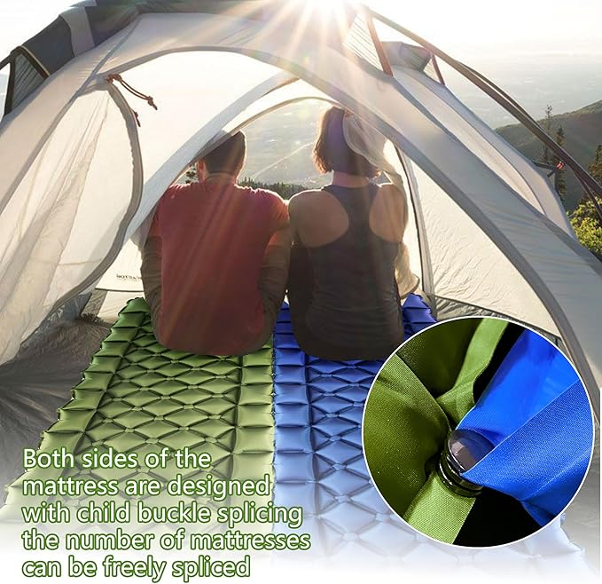 ONTYZZ Sleeping Pad Ultralight Inflatable Sleeping Pad with Built-in Foot Pump Upgraded Durable Compact Camping Air Pad for Hiking Traveling Green