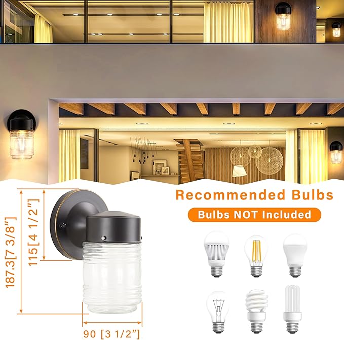 2 Pack Outdoor Wall Lantern Exterior Waterproof Wall Sconce Light Fixtures Black Front Door Lighting with Clear Glass Shade Anti-Rust E26 Socket Porch Lights for Entryway