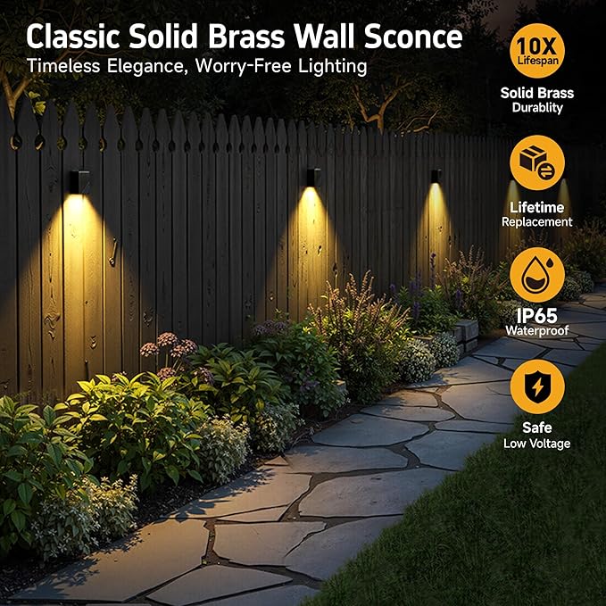 Gardenreet Low Voltage Outdoor Deck Lights - 12V Solid Brass LED Wall Light Landscape Waterproof Hardwired Lighting for Garden Fence Handrail Warm White 2700K 3W 216LM 12 Pack