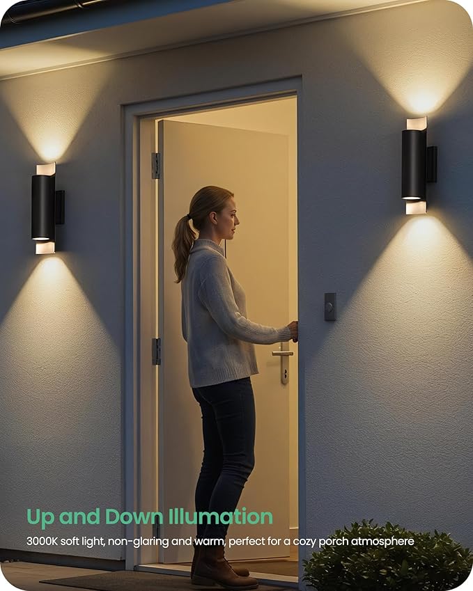 GOBLESON Outdoor Wall Lights 2-Pack Porch Lights Up Down 8.5W 3000K Modern Exterior Lighting Fixtures 1700LM IP65 Waterproof for Porch Garage Patio Garden Sidewalk Black (Modern 2)