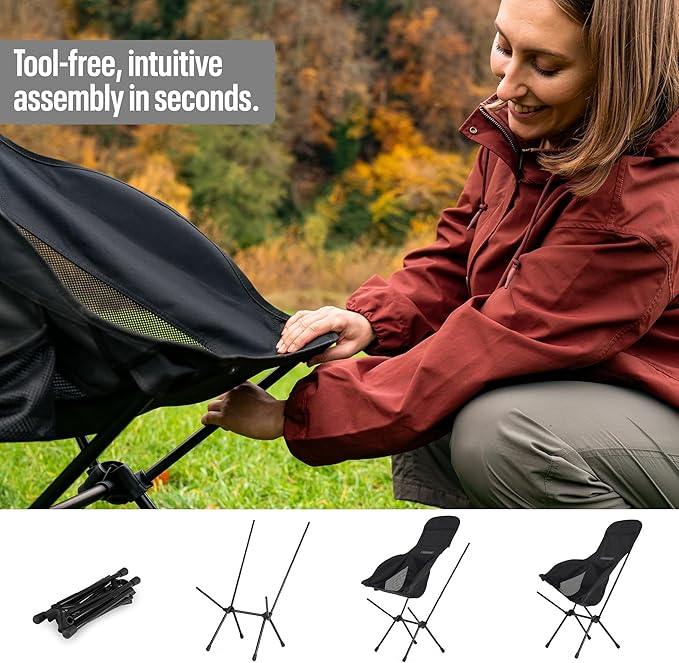 TSE HC100 Camping Chair 3.36lbs Lightweight Folding Chair with Cup Holder Portable and Easy to Carry for Camping Beach Hiking Urbain Festival or Garden (Black)