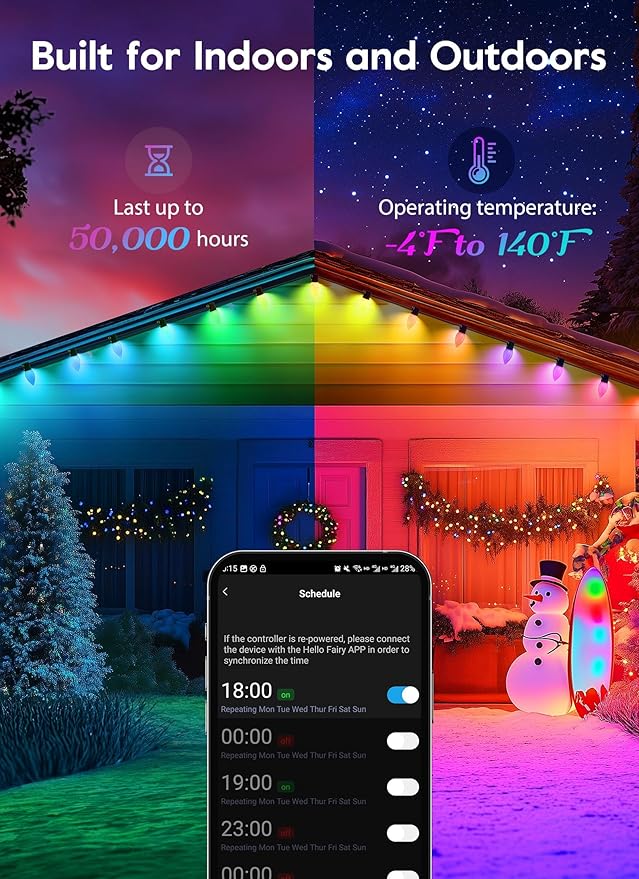 Brightown C9 LED Christmas Lights Outdoor 150 LED RGB Smart Christmas Tree Lights with Music Sync APP Controlled Waterproof Connectable C9 String Light for Indoor House Party Patio Garden Decor