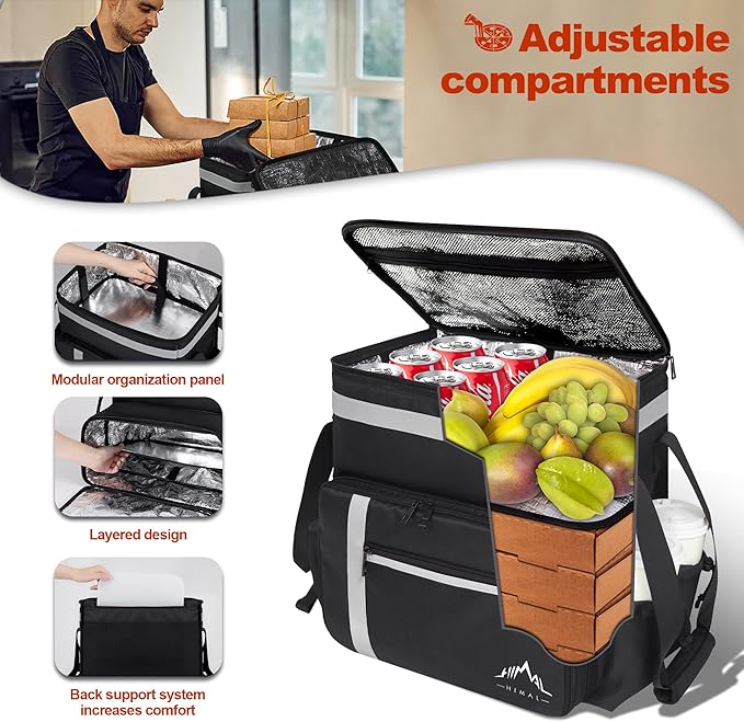 Food Delivery Backpack Insulated Food Delivery Bags for Takeout Bike Large Pizza Takeout Bag for HOT/COLD with 4 Pockets Reflective Perfect for Uber Eats Camping &amp Beach