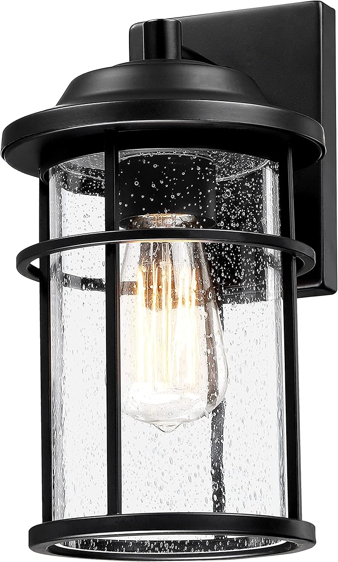 Outdoor Lights for House Exterior Light Fixture Waterproof Outdoor Wall Sconce Lights Anti-Rust Black Wall Mount Lighting with Seeded Glass Shade E26 Socket Lantern for Outside Front Porch Patio