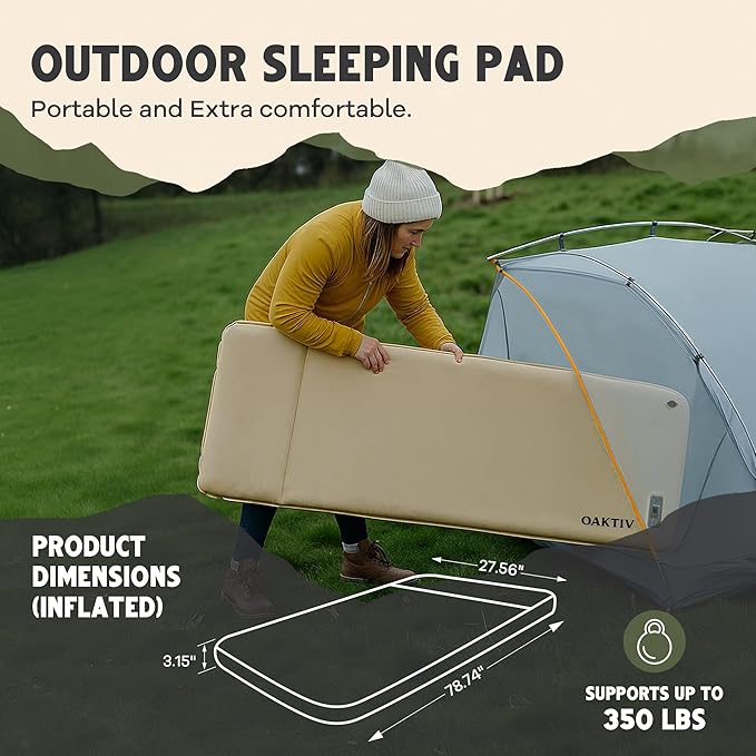 Self-Inflating Camping Sleeping Pad – 3.15 Wandermate Memory Foam Air Mattress for Backpacking Car Camping &amp Tents Compact and Durable