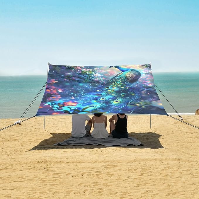 Camping Sun Shelters Glowing Beautiful Peacock Beach Canopy 126 * 110.2in