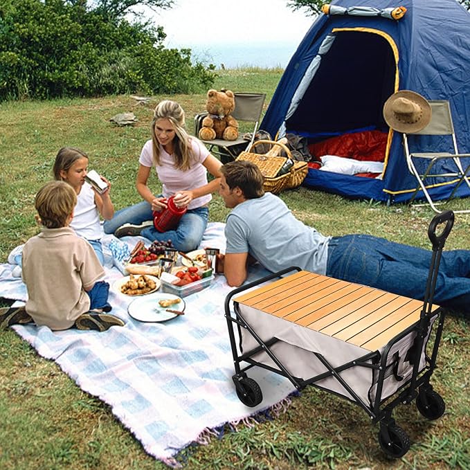 Wagon Table Top 21.3x33.8 Carbon Steel Heavy Duty Folding Wagon Table Top Attachment Portable Tabletop for Camping Picnic Barbecue Khaki