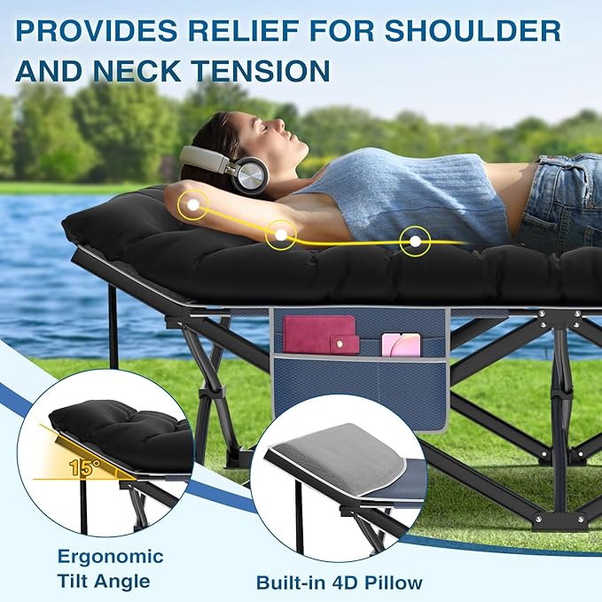 ZENPETIO Oversized XXL Folding Camping Cot Heavy Duty Sleeping Cot for Adults with Mattress and Pillow Portable Cot Bed with Carry Bag for Outdoor Camp Travel Home Guest Office 78x32x18