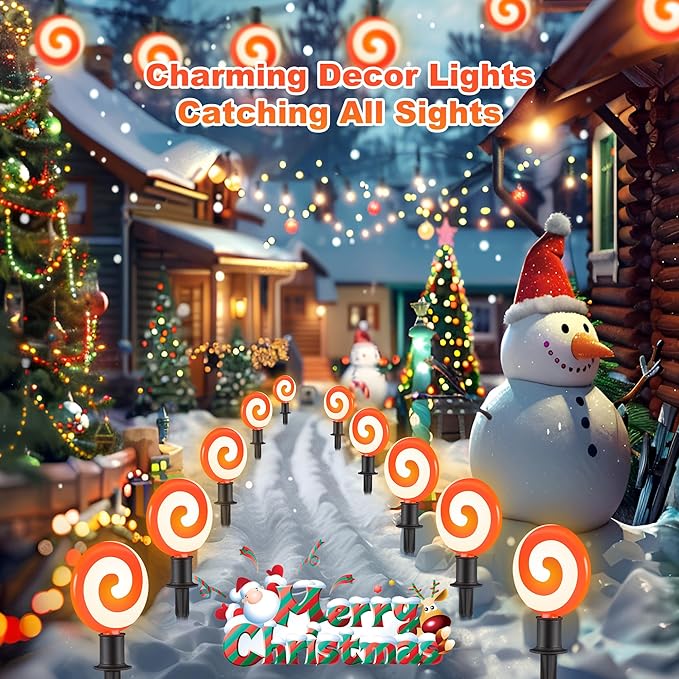 Ultimate Unicorn Christmas Decoration Lollipop Pathway Lights Pathway Lights Decoration Red Peppermint Lights Outdoor with Stakes LED Lollipop Lights for Pathway Yard Sidewalk Garden Rooftop