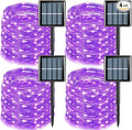 YEGUO 4 Pack Purple Solar Fairy Lights Each 33ft 100 LED Christmas Lights Outdoor Waterproof 8 Modes Sliver Wire Solar String Lights