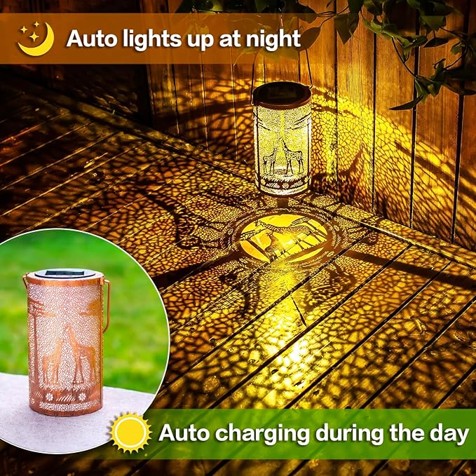 Giraffe Solar Lanterns Outdoor Waterproof Hanging Solar Lights Giraffe Gifts for Women Men Metal Decorative LED Giraffe Lanterns for Garden DecorYardPatioLawnTabletopPathwayLandscape