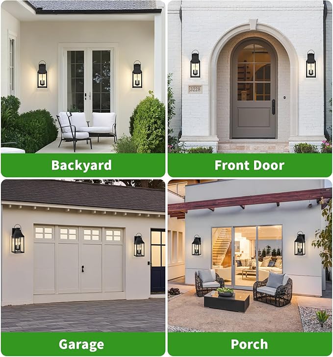 tewei 2-Pack Outdoor Wall Lights 20'' Porch Light Outdoor Wall Sconce Lantern Modern Black Exterior Lighting Fixture Wall Mount Outside Light for House Garage