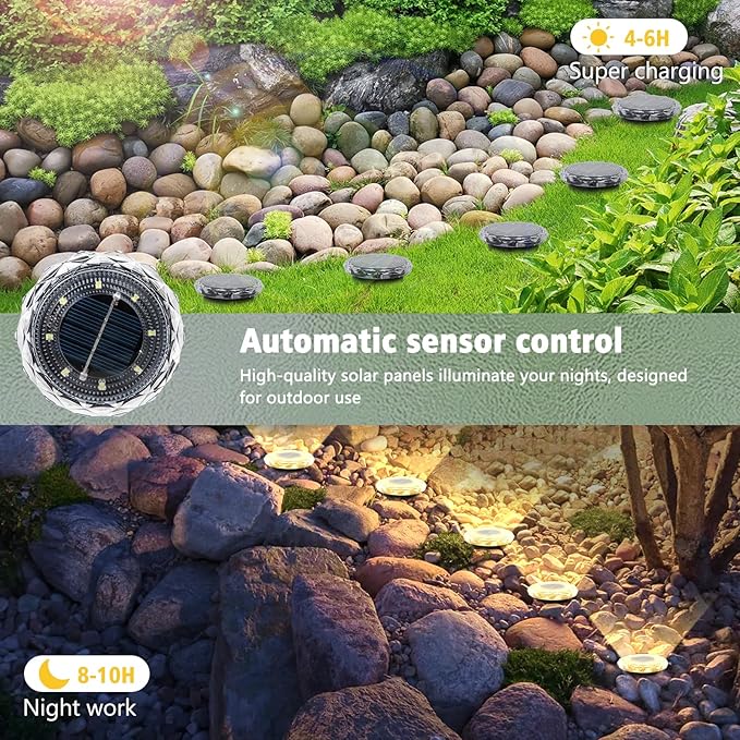 echosari Solar Ground Lights 12 Pack Upgraded Solar Garden Lights Auto ON/Off Landscape Lighting Outdoor In-Ground Lights Waterproof Long Lasting for Pathway Walkway Patio (Warm White)