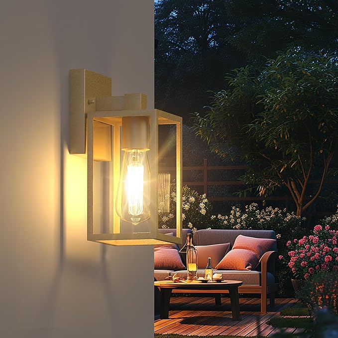 WIHTU Gold Outdoor Exterior Light Fixture for House LED Front Porch Lights for House Waterproof Wall Sconce Lantern Lamp Outside Coach Lights for Patio Garage Doorway Entryway