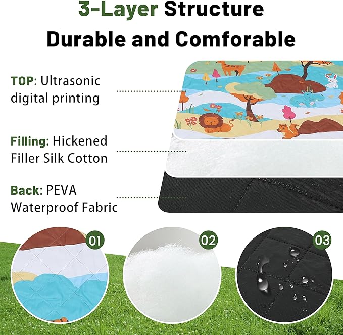 Dimatic Cute Picnic Blankets 78x78 Extra Large Beach Blankets Waterproof Sand Proof Foldable Portable for Outdoor Family Camping