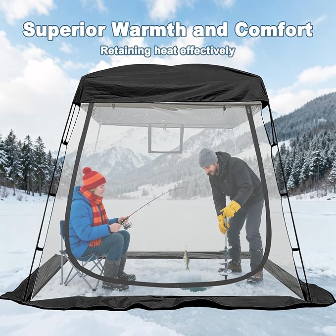 2-3 Person Clear Sport Tent with Extra Rain Cover - Windproof Winter Tent for Ice Fishing Backyard &amp Outdoor Sports