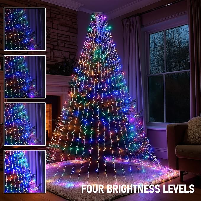 TW SHINE Christmas Tree Lights 448 LED Christmas Waterfall Tree Topper Lights with 8 Lighting Modes &amp Remote 8.2FT X 16 Lines String Light for Indoor Outdoor Party Xmas Decoration Multi-Colored