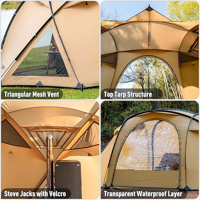 POMOLY Dome Tent Freestanding Camping Hot Tent Barracuda 2 Portable Wood Stove Tents for 1-2 Person Backpacking Hiking