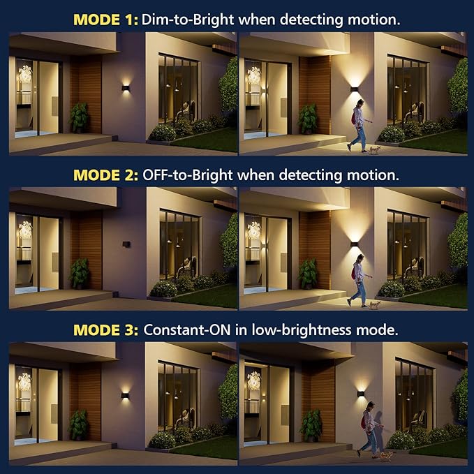 T-SUN Solar LED Wall Light Outdoor Dusk to Dawn Motion Sensor Solar Lantern Sconce with 3 Lighting Modes Wireless Exterior Porch Light Fixture for Fence Patio Yard Garage Garden