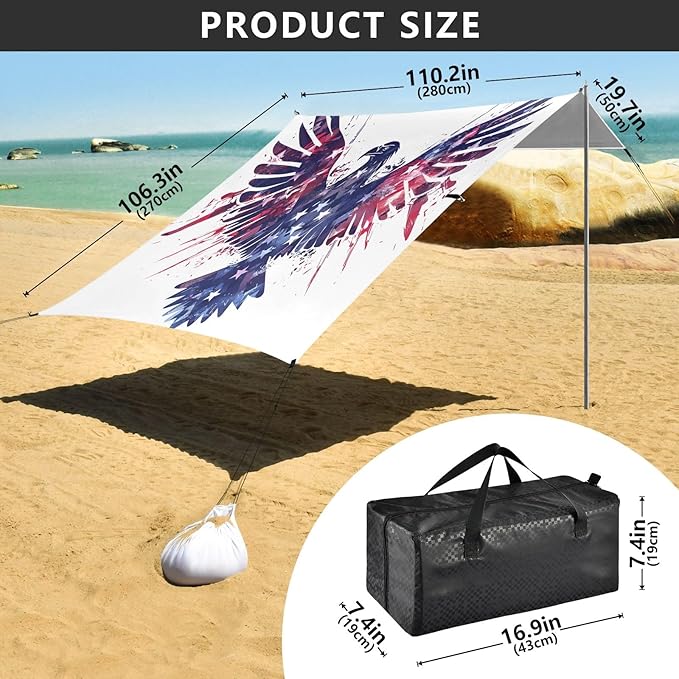 Camping Sun Shelters Design American Flag Symbol Eagle Beach Canopy 126 * 110.2in